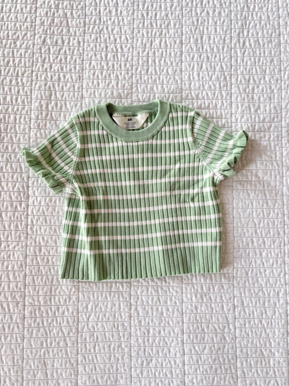 H&M Mint Green & White Striped Ribbed Top - Toddler Girls Size 2T
